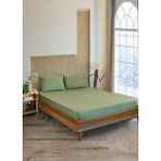 Pamuklu Çizgili Saten Çift Kişilik Lastikli Çarşaf Takımı 180x200 Cm 2 Adet Yastık Kılıfı 50x70 Cm Yeşil