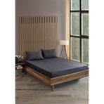 Pamuklu Çizgili Saten Tek Kişilik Lastikli Çarşaf Seti 100x200cm30 Cm 1 Adet Yastık Kılıfı 50x70 Antrasit