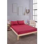 Pamuklu Çizgili Saten Tek Kişilik Lastikli Çarşaf Seti 100x200cm30 Cm 1 Adet Yastık Kılıfı 50x70 Bordo
