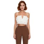 Pamuklu Crop Bluz Plaj Stilleri İçin Fırfırlı Kolsuz Rahat Kesim Kaliteli İşçilik_Beyaz-34