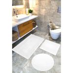 Pamuklu Dokuma Su Emici Banyo Paspas Seti, Banyo Halısı, Vera, 3 Lü Set, Klozet Takım 60X100 - 60X50 - 60X60 - Beyaz
