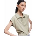 Pamuklu Düğmeli Kolsuz Crop Polo Yaka Tişört