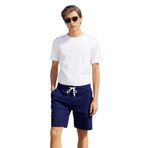 Pamuklu Erkek Casual Şort 2 İplik Yan Cepli Bağcıklı Regular Fit Kalıp Boru Paça Gri Günlük Bermuda (Koyu Lacivert, 2XL)