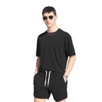 Pamuklu Erkek Casual Şort 2 İplik Yan Cepli Bağcıklı Regular Fit Kalıp Boru Paça Gri Günlük Bermuda (Siyah, XL)