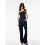 Pamuklu Fermuarlı Slim Fit Straplez Kolsuz Denim Bluz