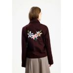 Pamuklu Gabardin Nakışlı Fıt Ceket Bordo - S