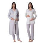 Pamuklu Gri Sabahlıklı Hamile Lohusa Pijama Takımı Effort 3'lü Set, S, EFF9074-198IGP101835