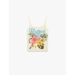 Pamuklu İp Askılı Hawaii Baskılı Slim Fit Bluz