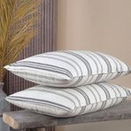 Pamuklu İpliği Boyalı Yıkamalı Kapaklı Yastık Kılıfı 2 Li Set 50x70 Cm Çift İğne Detaylı Beyaz - Gri