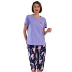 Pamuklu Kadın Büyük Beden Kısa Kol Kaprili Pijama Takım, 410088