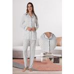 Pamuklu Kadın Lacivert Puantiyeli Uzun Kollu Pijama Takımı Effort, M, Effortt6018-19804IGP27169196