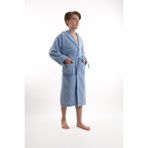 Pamuklu Kapüşonlu Genç Garson Boy Unisex Cepli Bukle Kadife Bornoz - 15 - 16 Yaş - Mavi