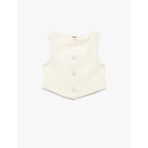 Pamuklu Kare Yaka Slim Fit Düğmeli Kolsuz Tüvit Crop Bluz