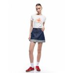 Pamuklu Katlı Cepli Düğmeli Rahat Kalıp Çizgili Denim Mini Etek