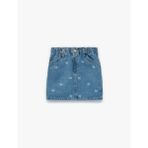 Pamuklu Kelebek Desenli A Kesim Cepli Mini Denim Etek