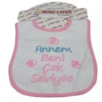 Pamuklu Kız Bebek Pembe Salya Mama Önlüğü Yazılı Mama Önlüğü