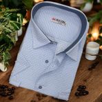 Pamuklu Klasik Kısa Kollu Açık Mavi Cepli Erkek Gömlek (Regular Kalıp) - 3XL