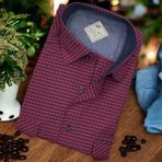 Pamuklu Klasik Kısa Kollu Bordo Cepli Erkek Gömlek (Regular Kalıp) - XL