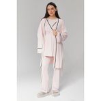 Pamuklu Kruvaze Yaka Lohusa ve Günlüğe Uygun Pijama Sabahlık Takımı - Pudra - XL