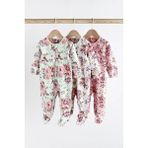 Pamuklu Pembe Çiçek Desenli Fermuarlı 3’lü Tulum Set - 9 - 12 Ay