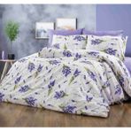 Pamuklu Ranforce Kumaş Çift Kişilik Lavanta Desen Nevresim Tam Takım - Mor - Beyaz - 200 x 230 cm