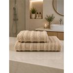 Pamuklu Saç Havlusu 50X90 ve Banyo Havlusu 90X150 Yumuşak Dokulu Emici Saç ve Banyo Havlusu - Bej - 90 x 150 cm