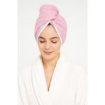 Pamuklu Saç Havlusu| Ince Yüksek Su Emici Baş Havlusu | Saç Kurutma Bonesi | Saç Kurutma Havlusu - Pembe - 25 x 65 cm