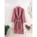 Pamuklu Şal Yaka Unisex Tek Parça Bornoz - L - XL - Pembe