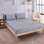 Pamuklu Saten Çizgili Lastikli Çarşaf Seti 160X200cm Yastık Kılıfı 50X70 Cm Çift Kişilik Gri