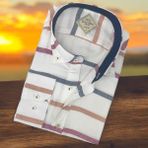 Pamuklu Uzun Kollu Çizgi Bloklu Erkek Gömlek (Slim Fit Kalıp) - Kahverengi
