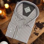 Pamuklu Uzun Kollu Çizgili Erkek Gömlek (Regular Kalıp) - 3XL - Kahverengi