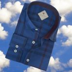 Pamuklu Uzun Kollu Mavi Çizgi Bloklu Erkek Gömlek (Slim Fit Kalıp) - XL