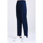 Pamuklu Viskon Ince Yazlık Cepli Jumbo Penye Pijama Pantolon Lacivert - S-M