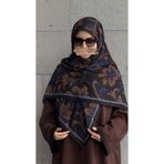 Pamuklu Yaprak Desen Eşarp - Siyah - Morcivert