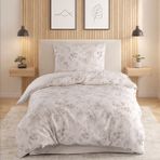Pamuksu Markalı Çiçek Desenli Tek Kişilik Nevresim Takımı | 3 Lastikli Çarşaf Seçeneği | 100% Pamuk - Kutulu - Bej - 120 x 200 cm