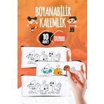 Pamusan Dinozor Desenli Boyanabilir Bez Kalemlik - 21x10 cm - 10 Adet - Okul Öncesi Boyama Aktivite Çantası
