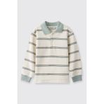Panço Erkek Bebek Çizgili Yakalı Ekru Sweatshirt