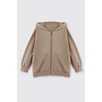 Panço Erkek Çocuk Kapüşonlu Fermuarlı Bej Sweatshirt