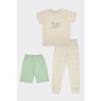 Panço Erkek Çocuk Karanlıkta Parlayan Baskılı 3'lü Bej Pijama Takımı