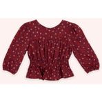 Panço Kız Bebek Kalp Desenli Bordo Bluz - Kırmızı - 3 Yaş