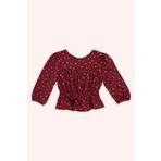 Panço Kız Bebek Kalp Desenli Bordo Bluz