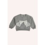 Panço Kız Bebek Tül Fiyonk Detaylı Gri-Melanj Sweatshirt