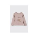 Panço Kız Bebek Uzun Kollu Tişört Pudra Renk Pamuklu Günlük Stil Regular Fit - Pembe - 0 - 6 Ay