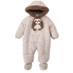 Panda İçi Peluş Patikli Kar Kapüşonlu Kışlık Kız Erkek Bebek Astronot Tulum Kozmonot Mont Çocuk Bej