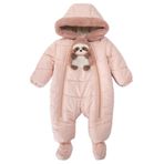 Panda İçi Peluş Patikli Kar Kapüşonlu Kışlık Kız Erkek Bebek Astronot Tulum Kozmonot Mont Çocuk Pembe