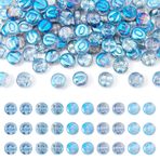 PandaHall 100 adet vokal harf boncuğu, mavi cam boncuklar, 10 mm, düz, yuvarlak, alfabe boncukları, A/E/I/O/U, başlangıç harfleri, arkadaşlık bileklikleri için ünlüler, takı üretimi