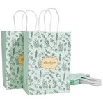 PandaHall 10'lu Paket Teşekkür Kolları ile Hediye Çantaları, 21x15x8 cm Küçük Parti Hediye Çantaları Mezuniyet Bebek Duş Doğum Günü, Çay Partisi, Hediye, Düğün için Yeşil Kraft Kağıt Torbalar