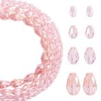 PandaHall 4 kordon su damlası cam boncuklar, fasetli kristal damla boncuklar, pembe, gevşek mesafe tutucu, bileklik boncukları, takı yapımı, ev dekorasyonu