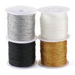 PandaHall Metalik Kordon, Lametta Kordon, 0,8 mm, Siyah-Beyaz, Nakış İpi, Tating, Kapitone, Arkadaşlık Bilekliği, Takı Üretimi, 4 Rulo