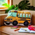Pandart Isme Özel Otobüs Şekilli Yastık - 40 x 30 cm - 001-Renkli